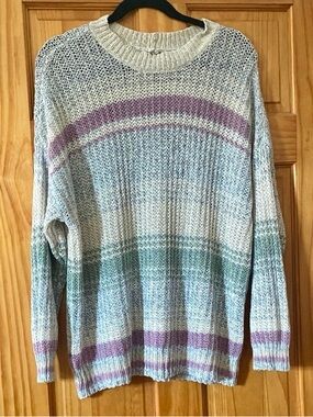 American Eagle Oversized Chunky Knit Sweater Multicolor Stripe Drop Shoulder M